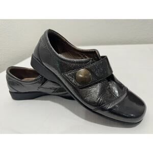 Josef Seibel Womens Comfort Loafers 10.5 Patent Leather Hook & Loop Charcoal 41